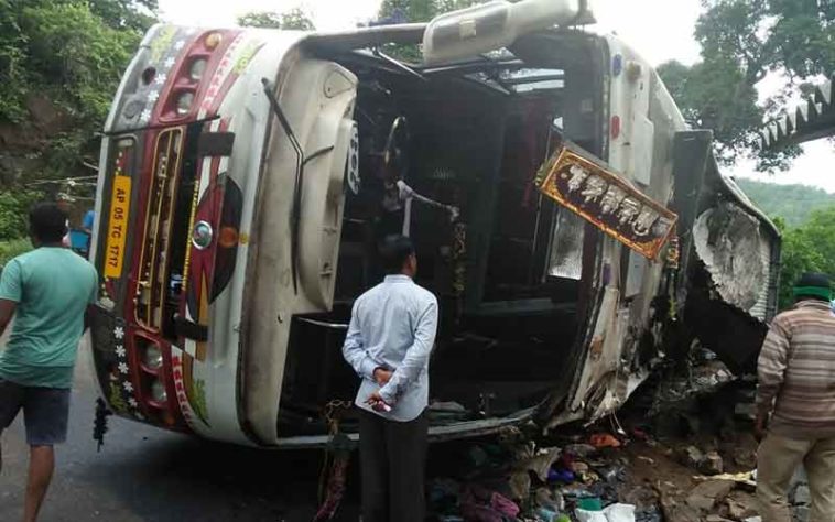 Horrific Road Accident Kills Three As Bus Overturns In Visakhapatnam