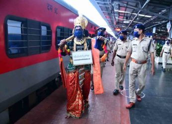 Yamraj patrols Vizag Railway Station to spread awareness on COVID-19