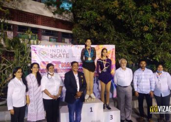 Srilaasya winning her bronze medal as a figure skater