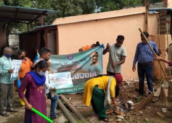 Railway employees in Visakhapatnam take part in a cleanliness drive, waltair railway division