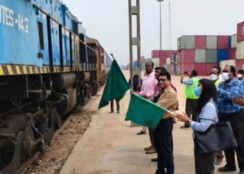 Waltair Railway Division flags off a cargo train to transport scrap cargo