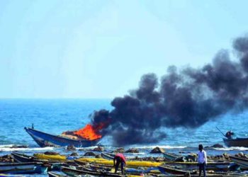 Fishing boats set on fire in Vizag due to clash between fishermen