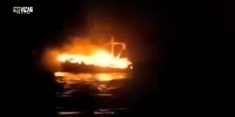 Another accident in Vizag: Fishing boat catches fire near Pudimadaka