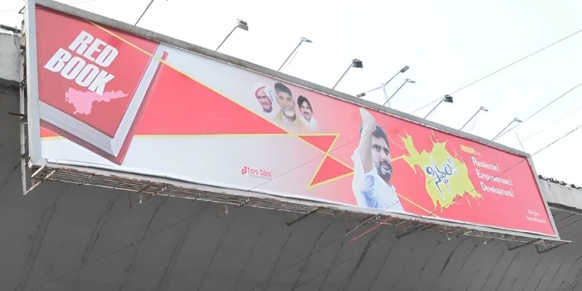 Nara Lokesh paints the city red with 'Red Book' hoardings in Visakhapatnam
