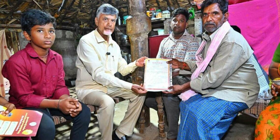 Under the NTR Bharosa Pension scheme, Chandrababu Naidu began distributing pensions by personally visiting beneficiaries in Andhra.