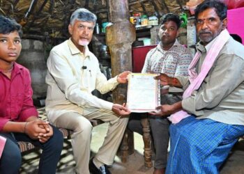 Under the NTR Bharosa Pension scheme, Chandrababu Naidu began distributing pensions by personally visiting beneficiaries in Andhra.