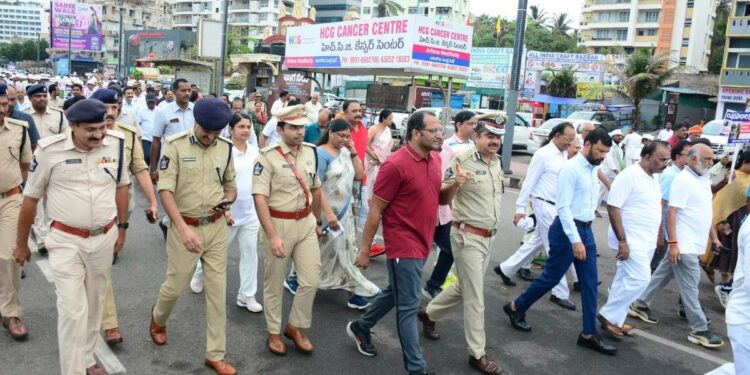 1k helmet use awareness walk conducted in Visakhapatnam