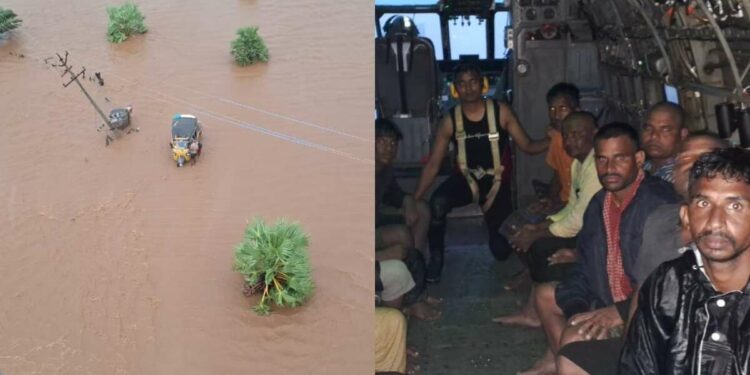 Andhra floods: 28 rescued from Koyamadaram near Vizag by Indian Navy