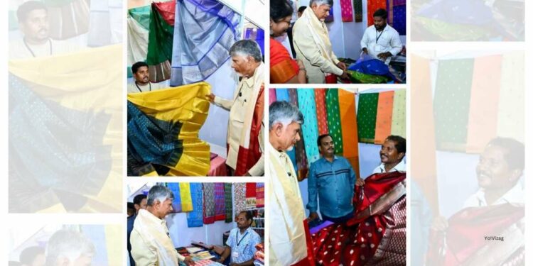 Chandrababu Naidu goes shopping for wife, talks to handloomers