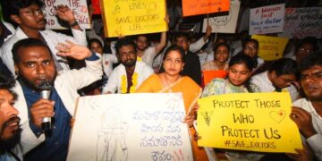 Home Minister Vangalapudi Anitha attends doctors' protest in Visakhapatnam