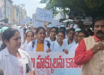 Agitating contract nurses take out rally in Vizag