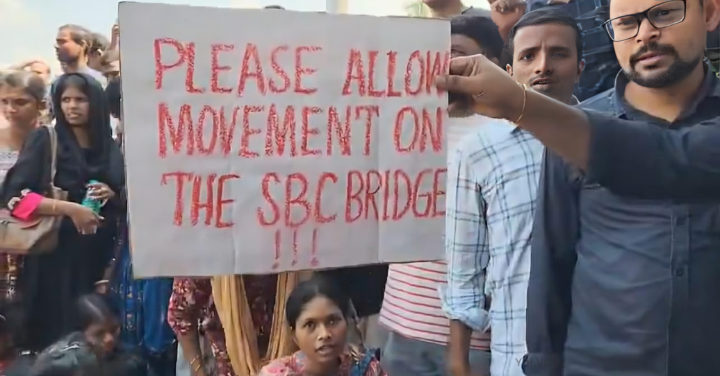 Visakhapatnam naval dockyard employees protest for opening of SBC bridge